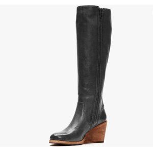 FSJ Black Comfortable Side Zipper Wedge High Heel Point Toe Fancy Ladies Boot